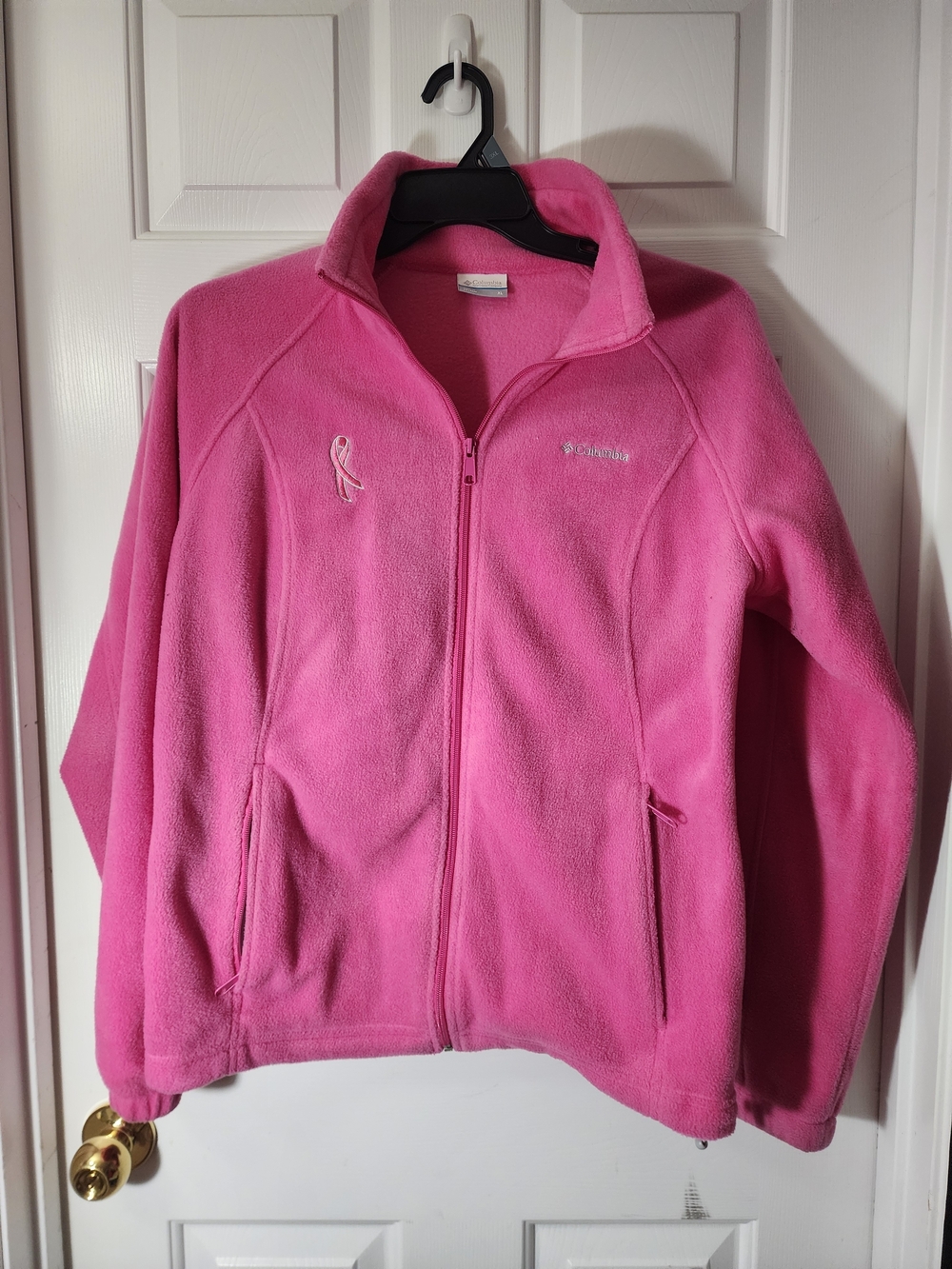Columbia Pink Breast Cancer Awareness Ribbon  Full-Zip Wms Fleece Jacket Sz XL